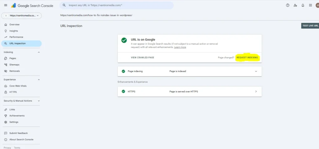 Request Indexing