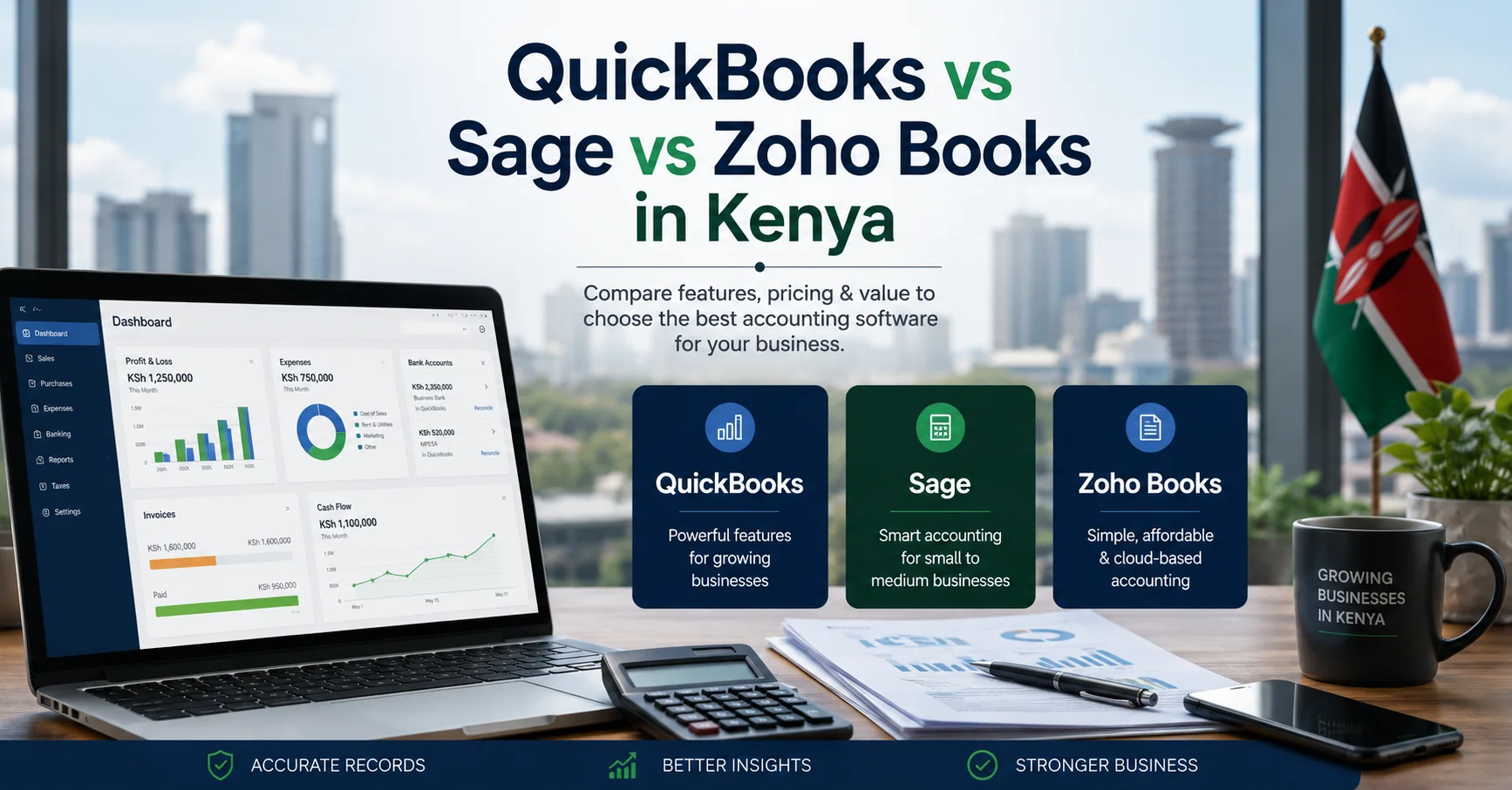 QuickBooks vs Sage vs Zoho Books in Kenya accounting software comparison for Kenyan businesses